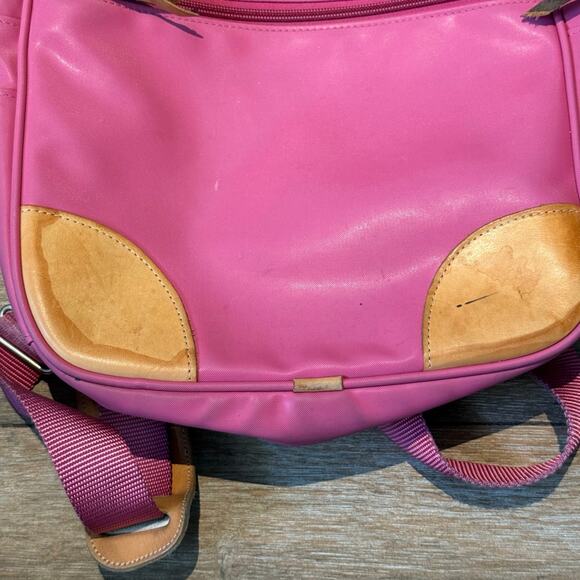 Jon Hart Pink Coated Canvas Genuine Leather Backpack Monogram Initials - Picture 8 of 8